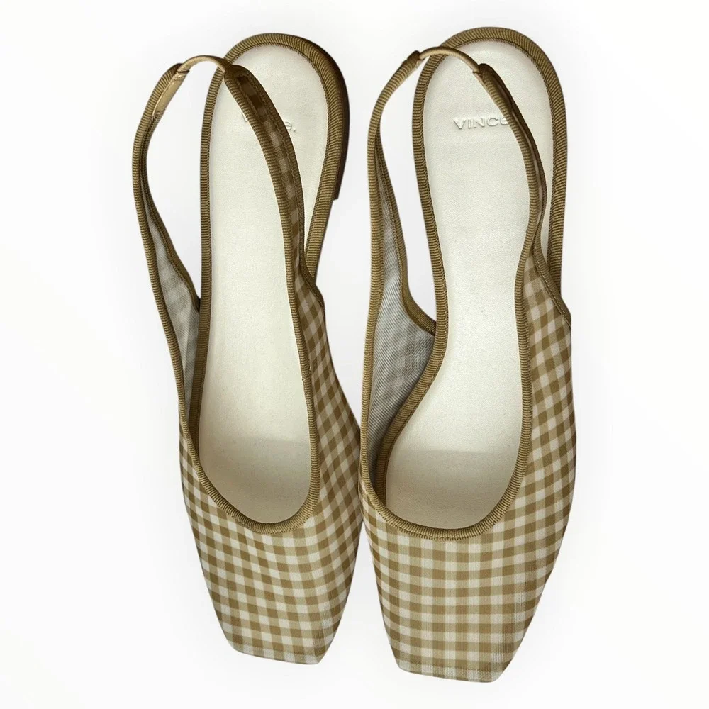 Vince Daphne II Gingham Mesh Slingback Flats Desert San Square Toe US 10 EU41 - Picture 9 of 12